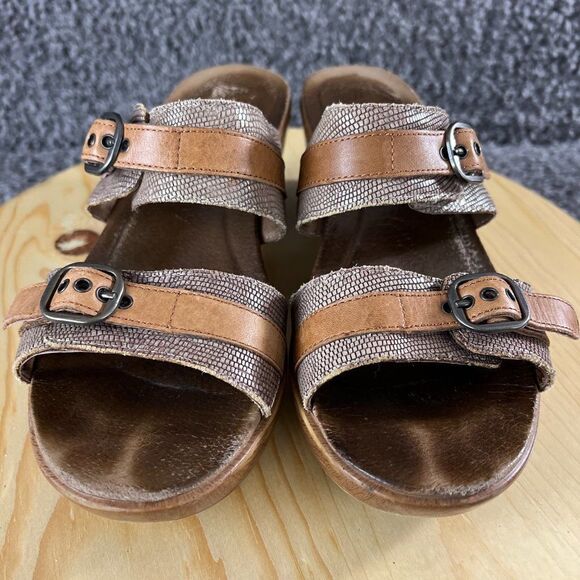 Dansko Jessie Sand Lizard Leather Wedge Sandals Womens 10 Brown Slip On Heels - Picture 2 of 9